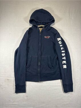 Y2K Hollister Hoodie Navy Embroidered Zipup Hollister Hoodie Size XL